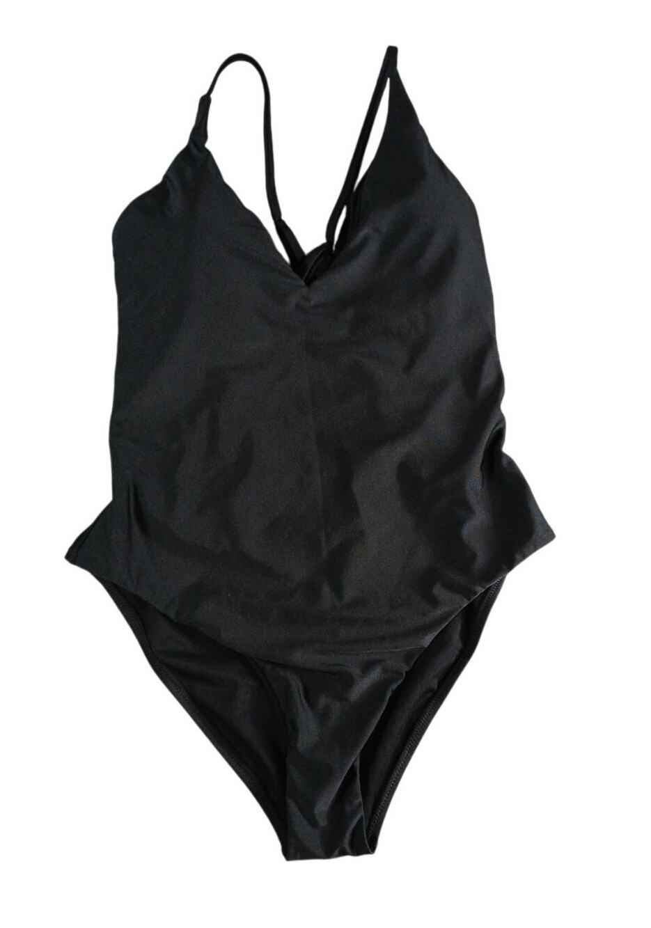Shade & Shore Swimsuit Womens Large Black One Piece Padded V Neck Classic NWT